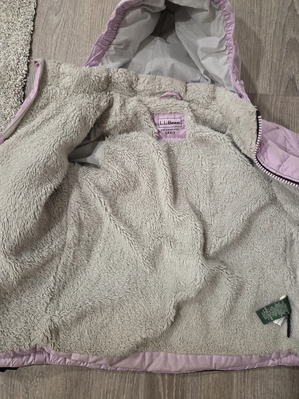 L.L. Bean Little Girls' Midnight Black Sherpa Puffer Jacket with Hood Size (6-7)